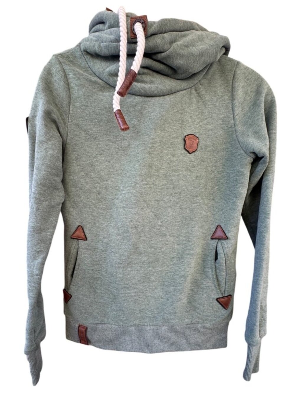 Naketano Brave New Word Women's Hoodie Small Sage Green Shawl Neck Rope Pullover